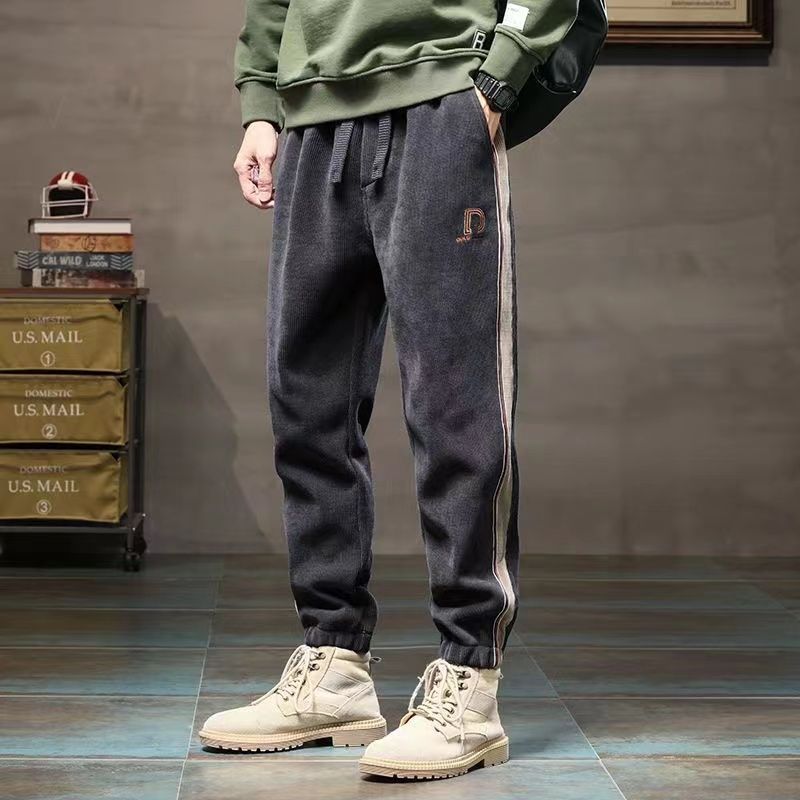 Fleece Corduroy Men's Pants Autumn and Winter Boao Velvet Warm Trousers Loose Track Sweatpants Casual Pants Thickened Harem Pants