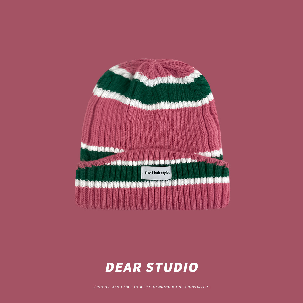 Zhao Lusi Same Striped Woolen Cap Women's Autumn and Winter Students Warm-Keeping All-Matching Internet Celebrity Same Style Knitted Cold Cap Men