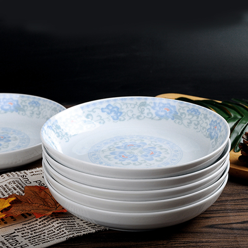 红杜鹃晶玉贝瓷8英寸陶瓷盘子汤盘饭盘深盘果盘饺子盘微波炉餐具