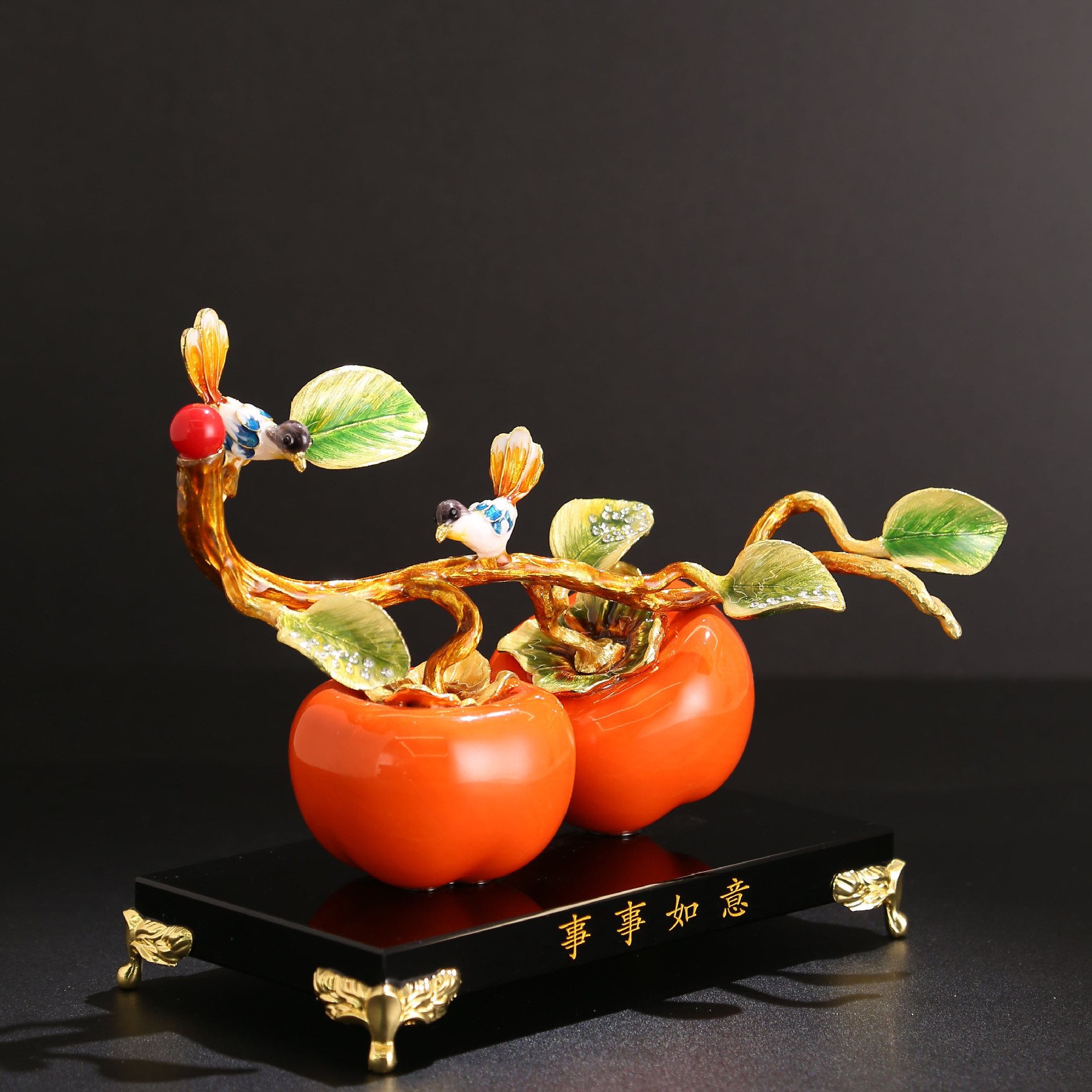 New Chinese Enamel Persimmon Persimmon All the Best Decoration TV Cabinet Entrance Villa Decoration Home New Home Gift