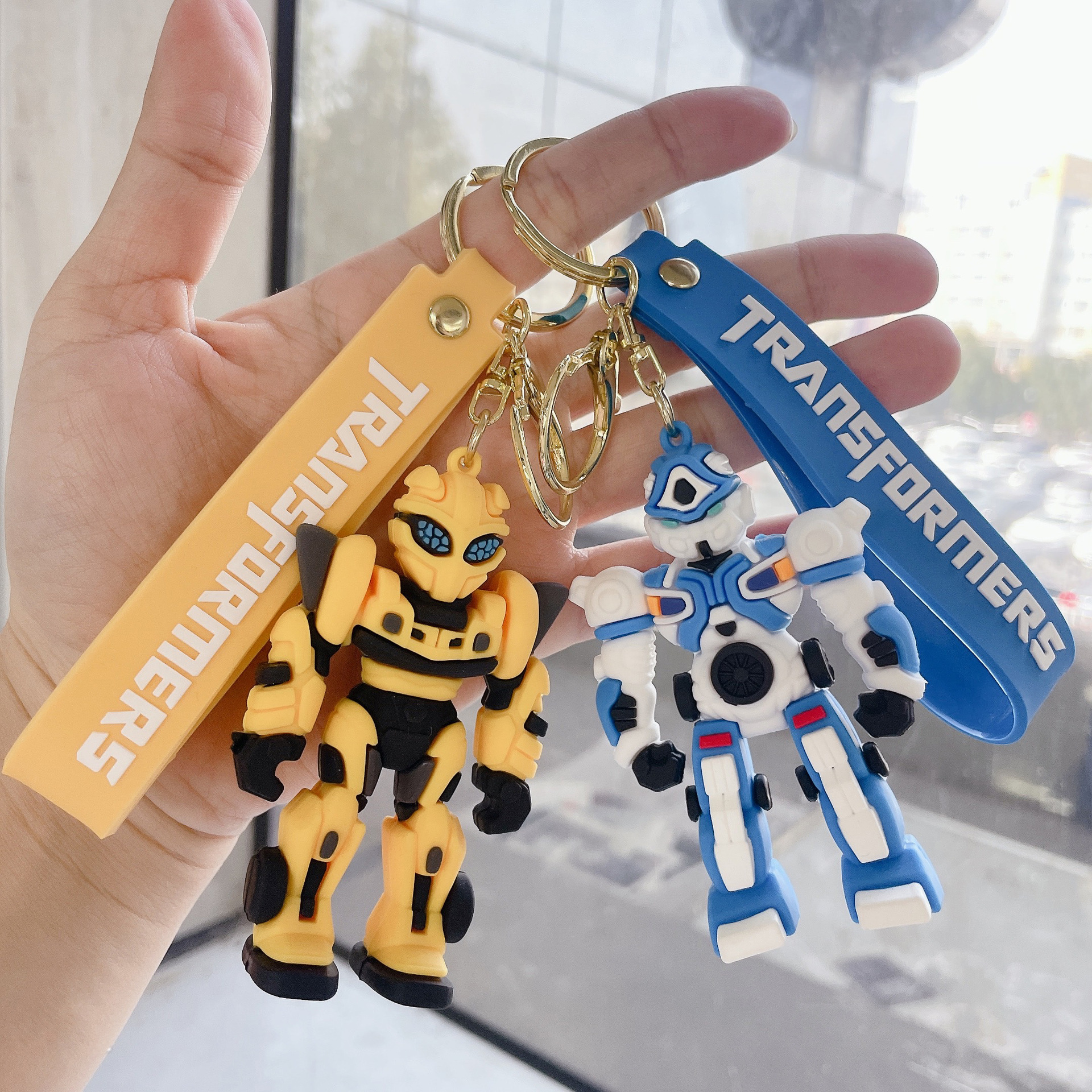 Creative Transformer Keychain Cartoon Optimus Prime Bumblebee Three-Dimensional Doll Car Backpack Pendant Wholesale