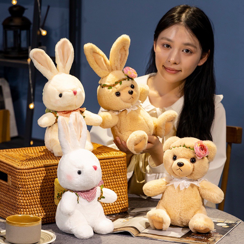 花环熊背篓兔系列小兔子毛绒玩具公仔玩偶女朋友生日礼物兔品质好