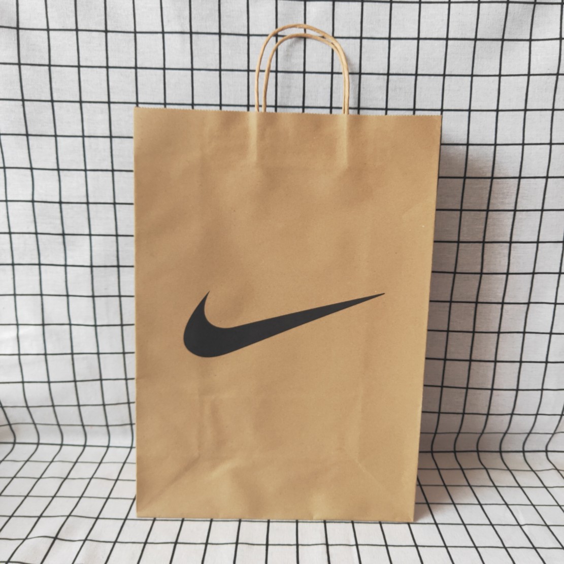 现货 耐克nike加厚纸提绳牛皮纸袋手提袋 鞋盒服装购物袋印刷logo