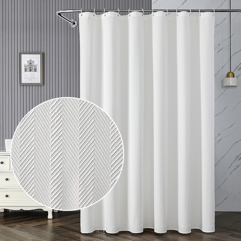 Factory Wholesale Composite Foaming Polyester Waterproof and Mildew-Proof Shower Curtain Bathroom Punch-Free Partition Shower Curtain Set