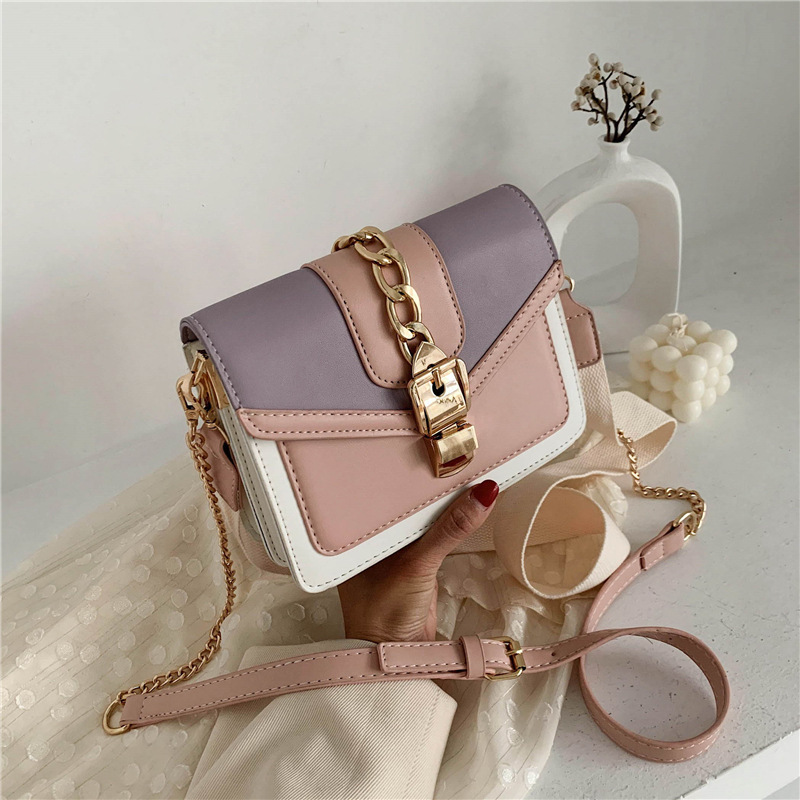 Women's Bag 2022 New Korean Style Fashion Contrast Color Small Square Bag Ins Online Influencer Pop Chain Shoulder Messenger Bag Fashion