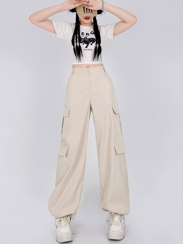 2023 Autumn New Hot Girl Style Overalls Women's High Waist Straight Wide Leg Design Sense Loose Casual Mopping Trousers