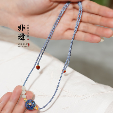 大漆吊坠非遗漆器民族风女式锁骨链蓝色螺钿diy国潮项链小众手工