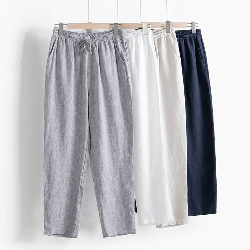 棉麻裤男款夏季男薄款宽松大码棉麻九分男士休闲裤风男裤棉麻料裤