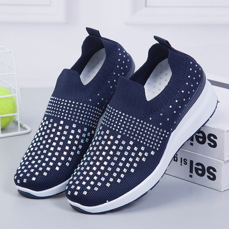 飞织女鞋时尚休闲鞋透气网面鞋一脚蹬老人健步鞋软底舒适妈妈鞋