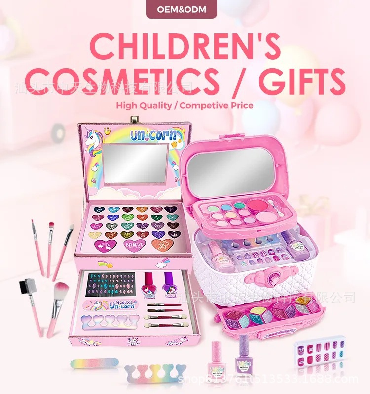 跨境外贸儿童彩妆玩具套装公主美妆口红指甲油过家家手提化妆箱