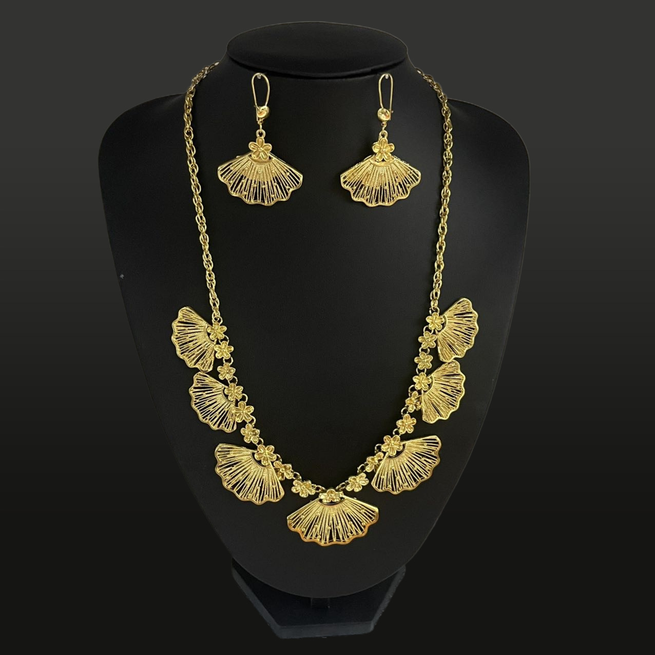 gold jewelry set 中东迪拜新娘24k金首饰套装印度女项链手链两件