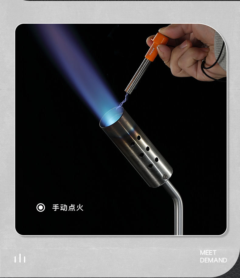 campingmoon不锈钢猛火喷枪丙烷款 带预热管 喷火器 烧烤取火点碳