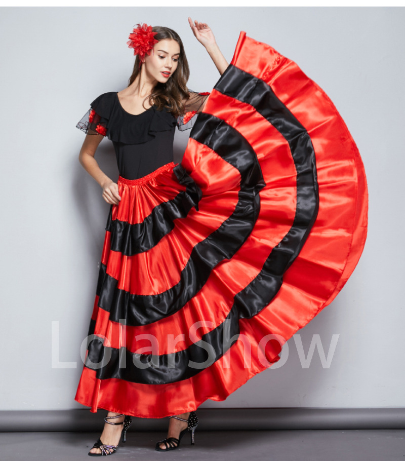 西班牙斗牛舞裙子肚皮舞裙成人套装开场舞弗拉明戈半身舞蹈大摆裙
