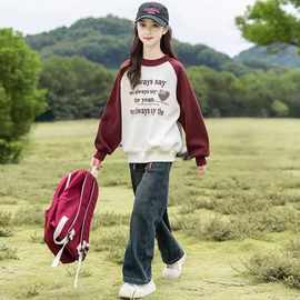 女童卫衣2025新款秋装儿童洋气中大童秋季韩版印花圆领春秋上衣潮