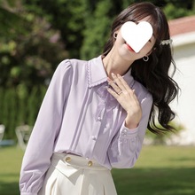 蝴蝶结长袖衬衫女2023夏季新款小清晰甜美上衣日系设计感衬衣