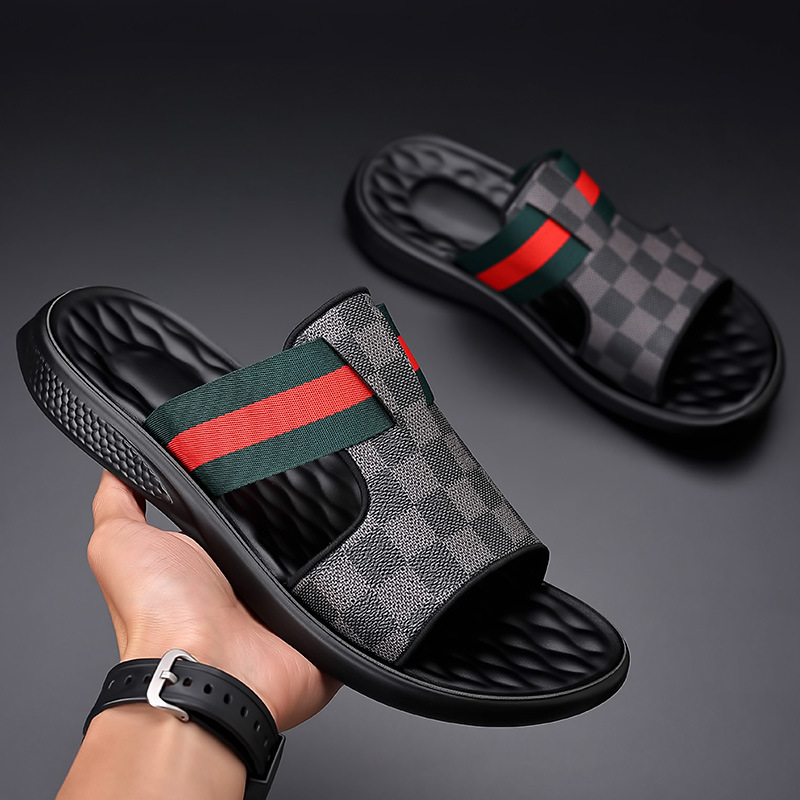 2024凉鞋男夏季新款格子沙滩鞋凉拖室外休闲潮流百搭拖鞋越南男鞋
