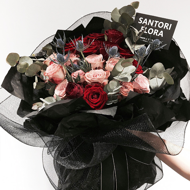 玫瑰花网纱 韩式月影纱镂空粗格硬纱花束包装纱网 鲜花包装纸材料