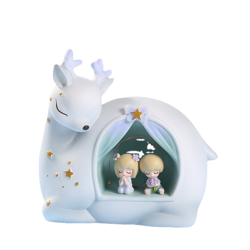 Decoration Creative Deer Small Night Lamp Girl Heart Star Light Bedside Decoration Students' Birthday Present Resin Decorations