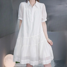小香风雪纺连衣裙女夏季新款气质宽松遮肚子显瘦法式白色裙子