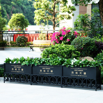 户外铁艺花箱花槽室外花坛广场小区花盆奶茶店外摆花架售楼部成品