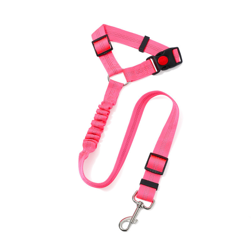 Cross-Border Pet Car Seat Belt Rope Ring Dog Car Retractable Elastic Reflective Tape Dog Rope Leash Supplies