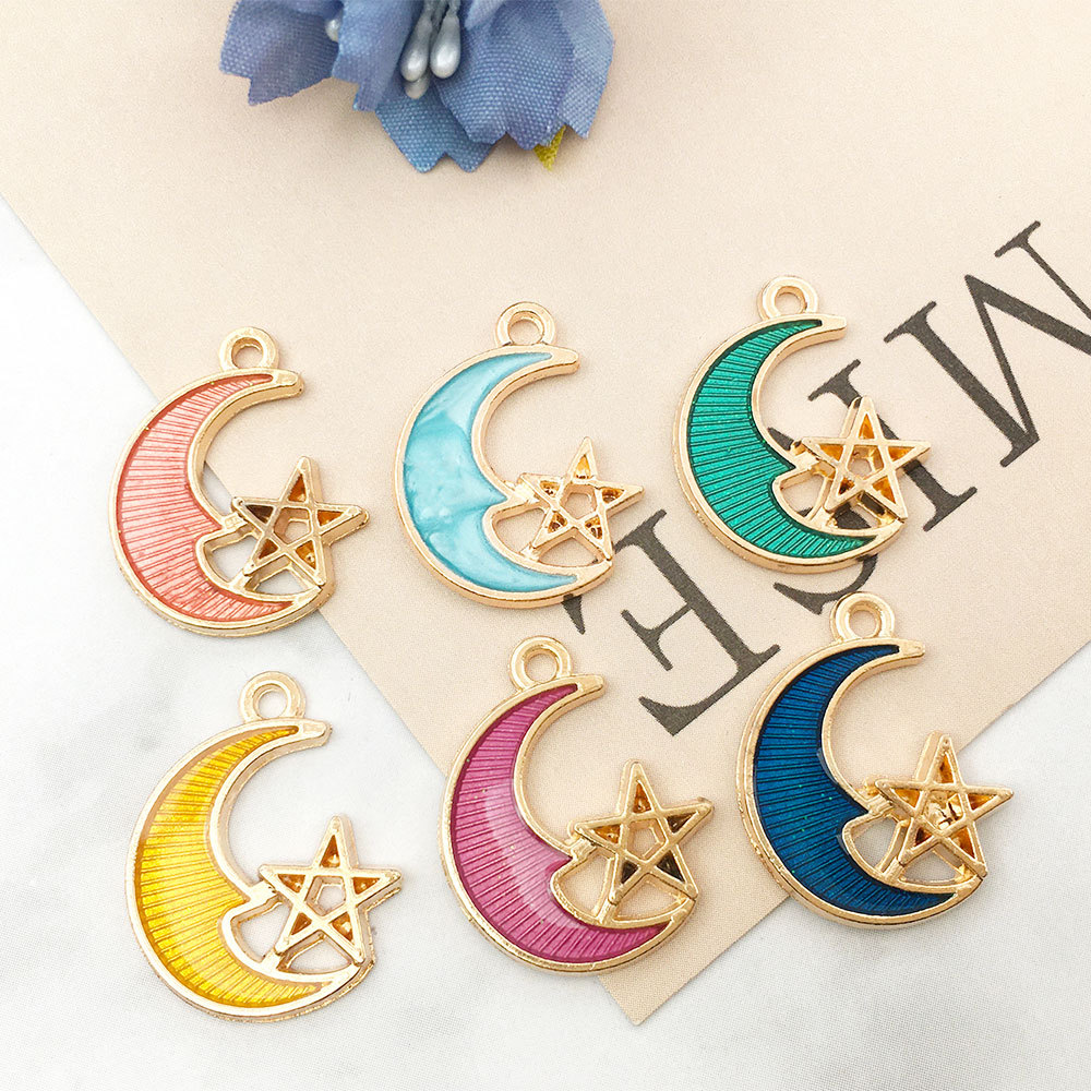 1 Moon Starry Star Five-Pointed Star Drop Oil Alloy Pendant Factory Pin DIY Earrings Necklace Accessories