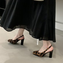 豹纹女士韩版豹纹包头后空单鞋女夏季复古气质粗跟高跟鞋2025新款