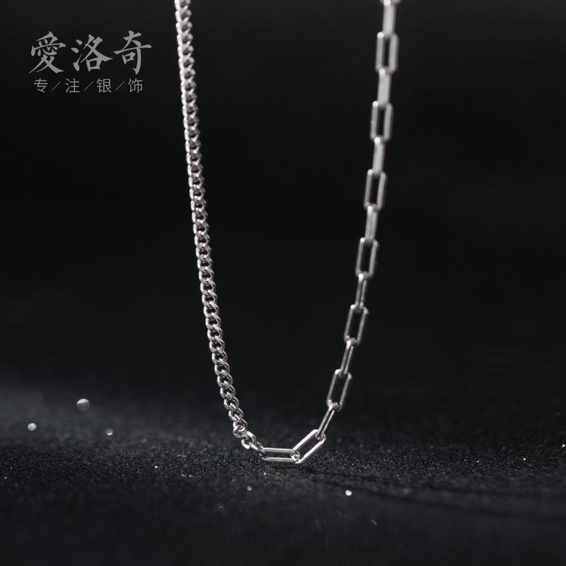 s925银项链韩版简约个性气质环扣锁链不规则链条颈饰d8412-阿里巴巴