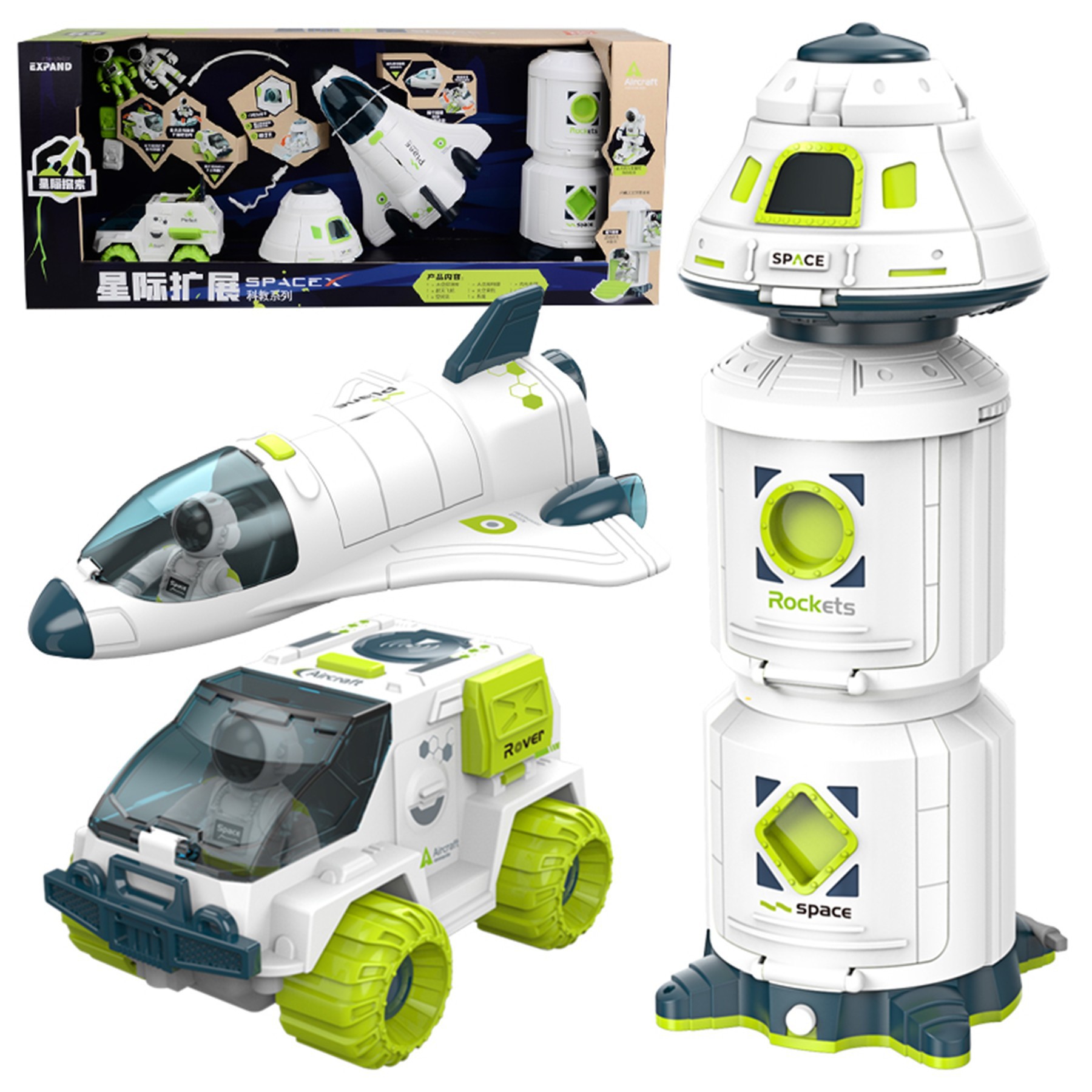 跨境新款星际太空玩具宇宙飞船模型炫彩灯光音乐亲子互动科教玩具
