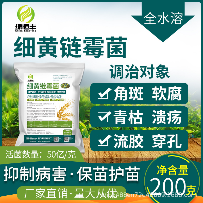 绿恒丰全水溶细黄链霉菌叶面肥流胶青枯细菌性角斑叶面微生物菌肥
