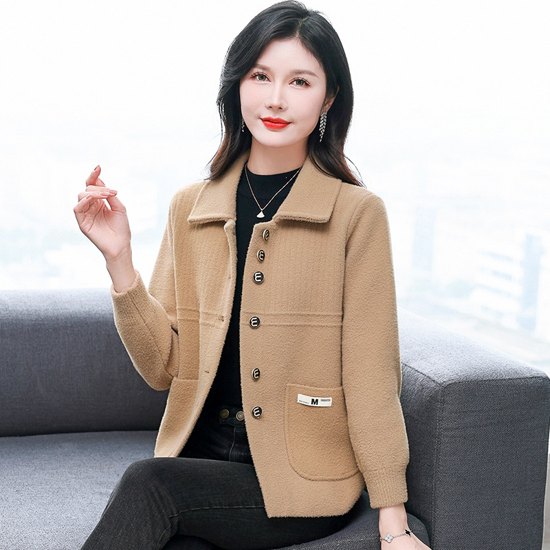 中年妈妈装毛呢短外套2024春秋小个子开衫中老年高档双面绒上衣服
