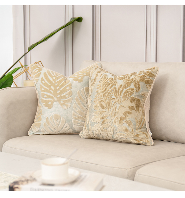 北欧现代简约割绒抱枕美式沙发靠垫民宿酒店靠枕米色厂家批发