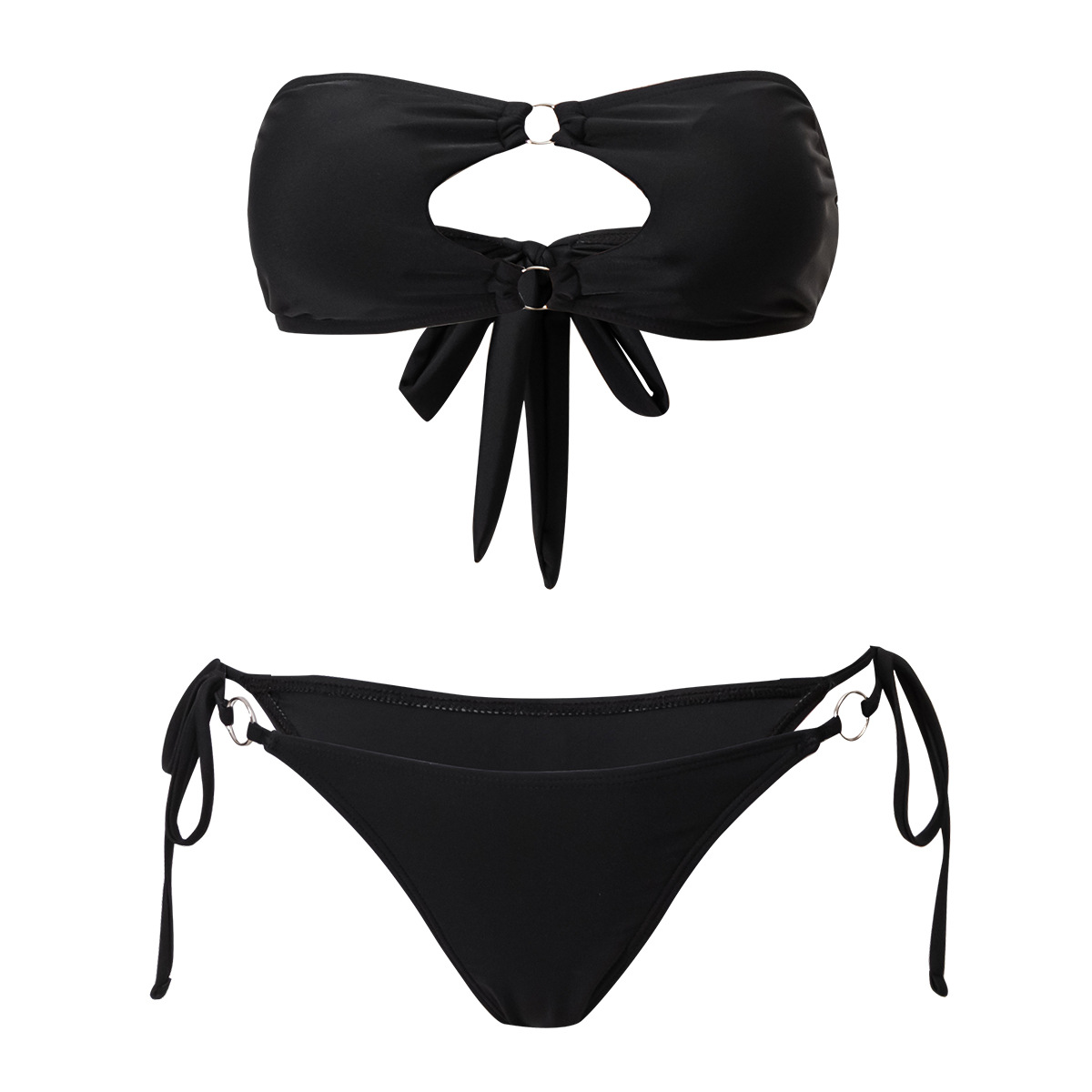 高开叉比基尼泳衣女绑带欧美款出口外贸亚马逊跨境一字肩抹胸温泉