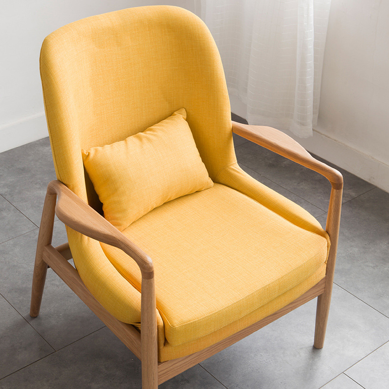 北欧实木单人沙发椅现代简约休闲椅日式家具小户型客厅布艺单人椅