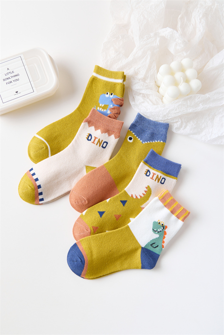 纯棉儿童袜子恐龙中筒袜男童春秋薄款夏男孩小孩小童中大童宝宝袜