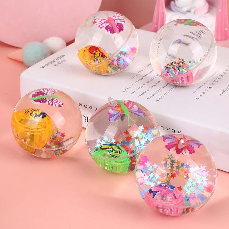 Plastic Light-Emitting Butterfly Elastic Ball Combination Flash Crystal Ball Toy 6.5 with Rope Stall Colorful Jumping Ball