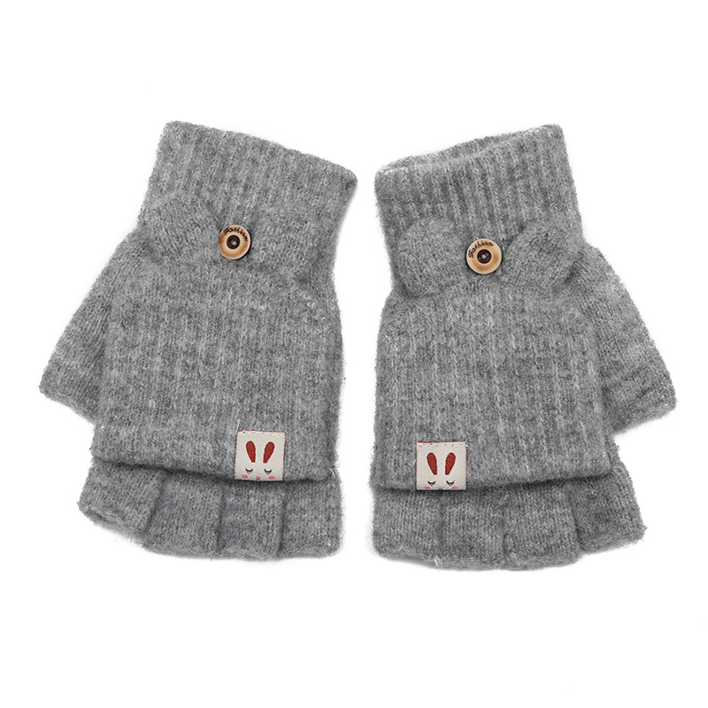 Winter Women's Cashmere-like Warm Gloves Riding Gloves Flip Knitted Gloves Versatile Jacquard Half Finger Gloves