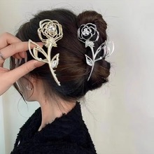 玫瑰花朵抓夹復古髮夹女后脑勺高级感大号鲨鱼夹头批发大码