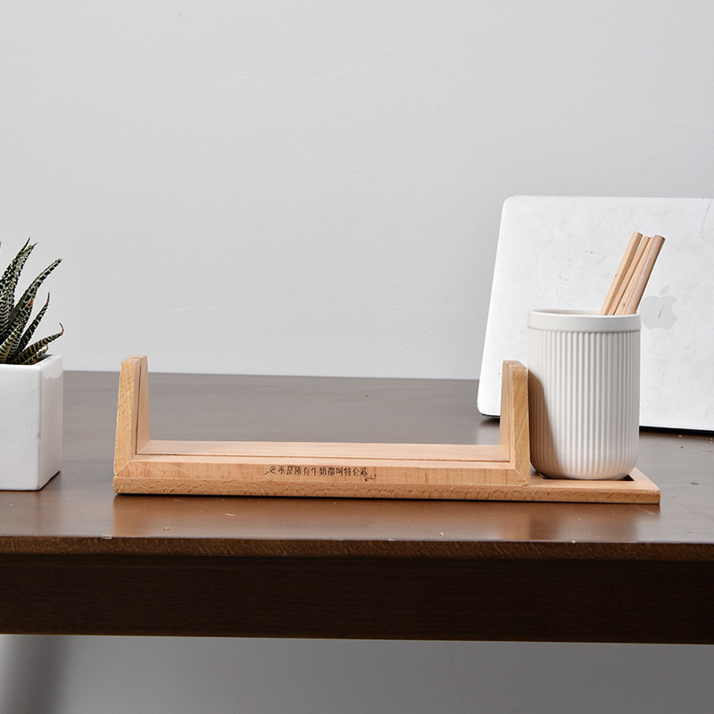 榉木台历架简约办公桌书立架木质多用水杯底座家用木制工艺品摆件