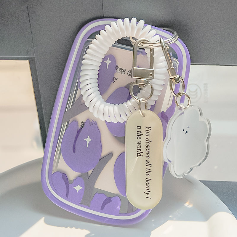 ins简约花花学生滑盖卡套饭卡公交卡身份证件保护套门禁卡校园卡