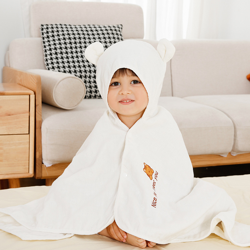 婴儿浴巾新生儿童纯棉纱布柔软吸水带帽斗篷宝宝洗澡浴巾六层纱布
