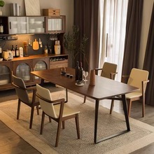 小户型长方形现代中古餐桌椅组合家用客厅饭桌复古铁艺实木餐桌