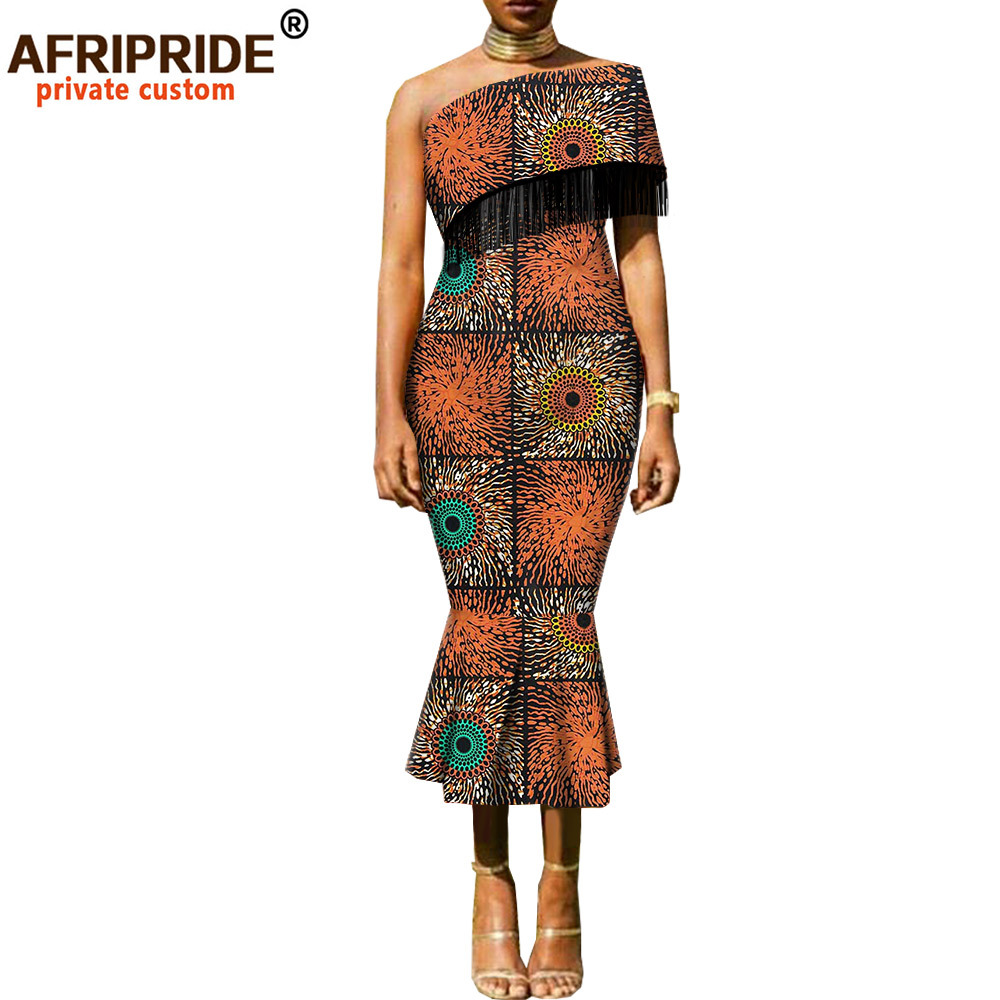 Popular African Ethnic Duplex Printing Batik Cotton Tassel plus Size Dress Afripride 1825107