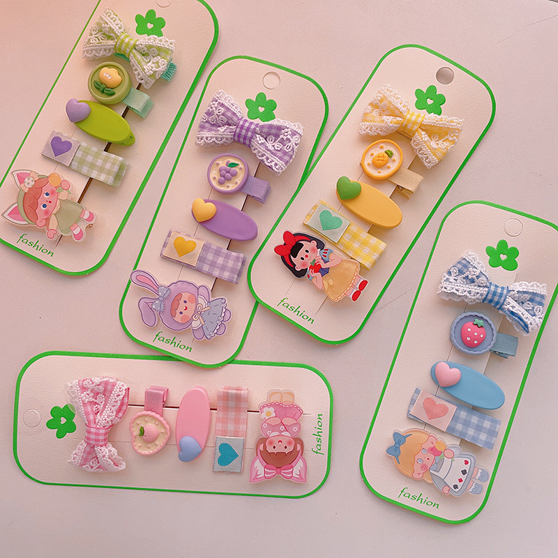 south korea children‘s cute acrylic anime barrettes lace bow edge clip fruit love heart duckbill clip suit