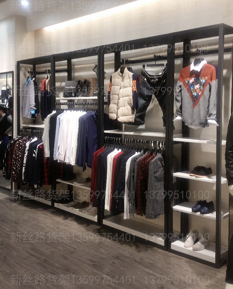 休闲男装货架落地架时尚靠墙架服装店展示架陈列柜女装挂衣架