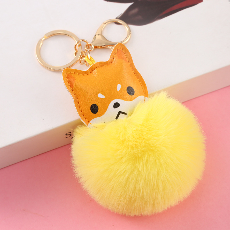 Factory Supplier Artificial Rabbit-Fur Ball Keychain Akita Puppy Stall Ornament Crane Machine Puppy Car Pendant