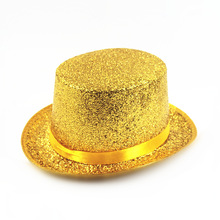礼帽13cm高顶高帽金色闪亮表演雨丝高帽爵士帽林肯魔术师节庆装扮