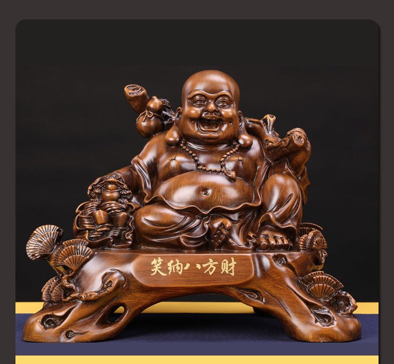 笑纳八方财弥勒佛摆件坐拥百财大肚佛家居客厅办公室酒店装饰供奉