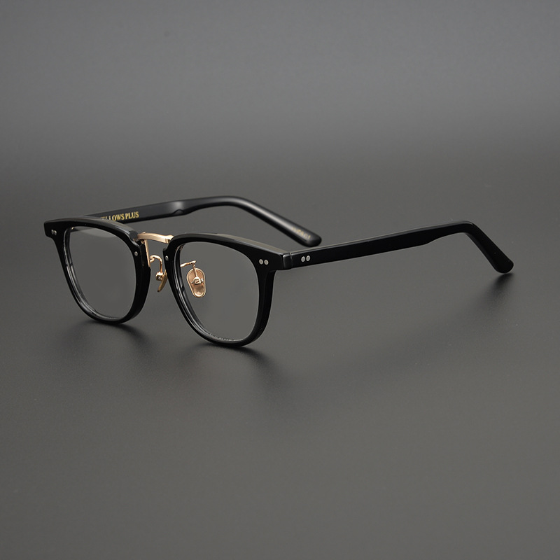 手工yves复古中金眼镜近视眼睛框男yps余文乐黑框大脸板材眼镜架