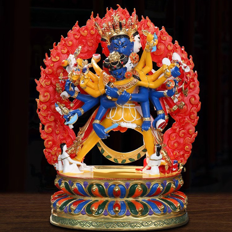 时轮金刚佛像铜鎏金彩绘8寸藏传密宗供佛台居家供奉护法像摆件